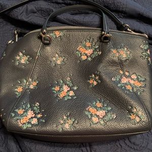 Coach Blue Leather Bag with Floral Design